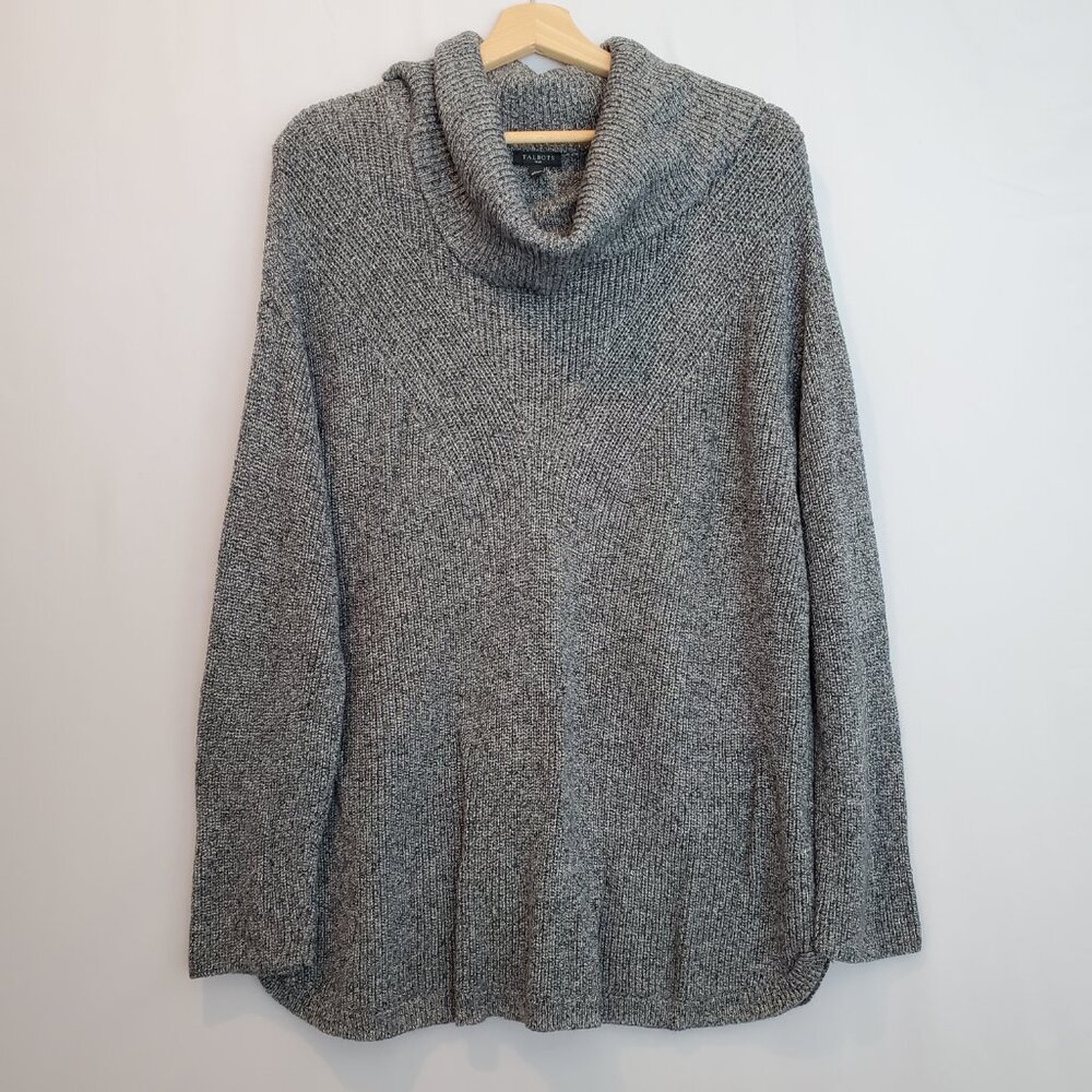 Talbots Plus Women Sweater Chunky Cotton Knit Gray 1X Cowl Neck Cozy Cottagecore